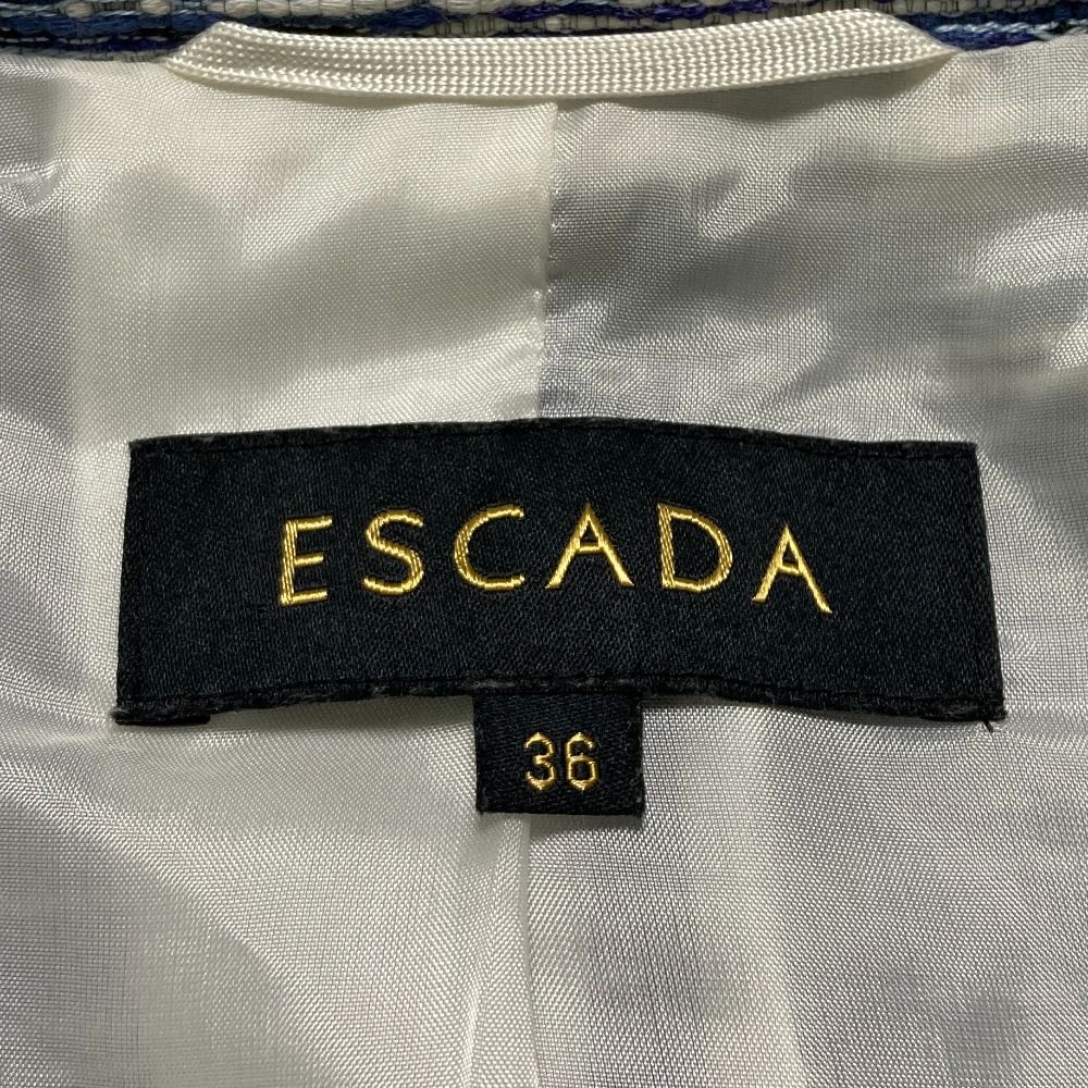 良品 ESCADA エスカーダ ツイード テーラードジャケット 36 ブルー