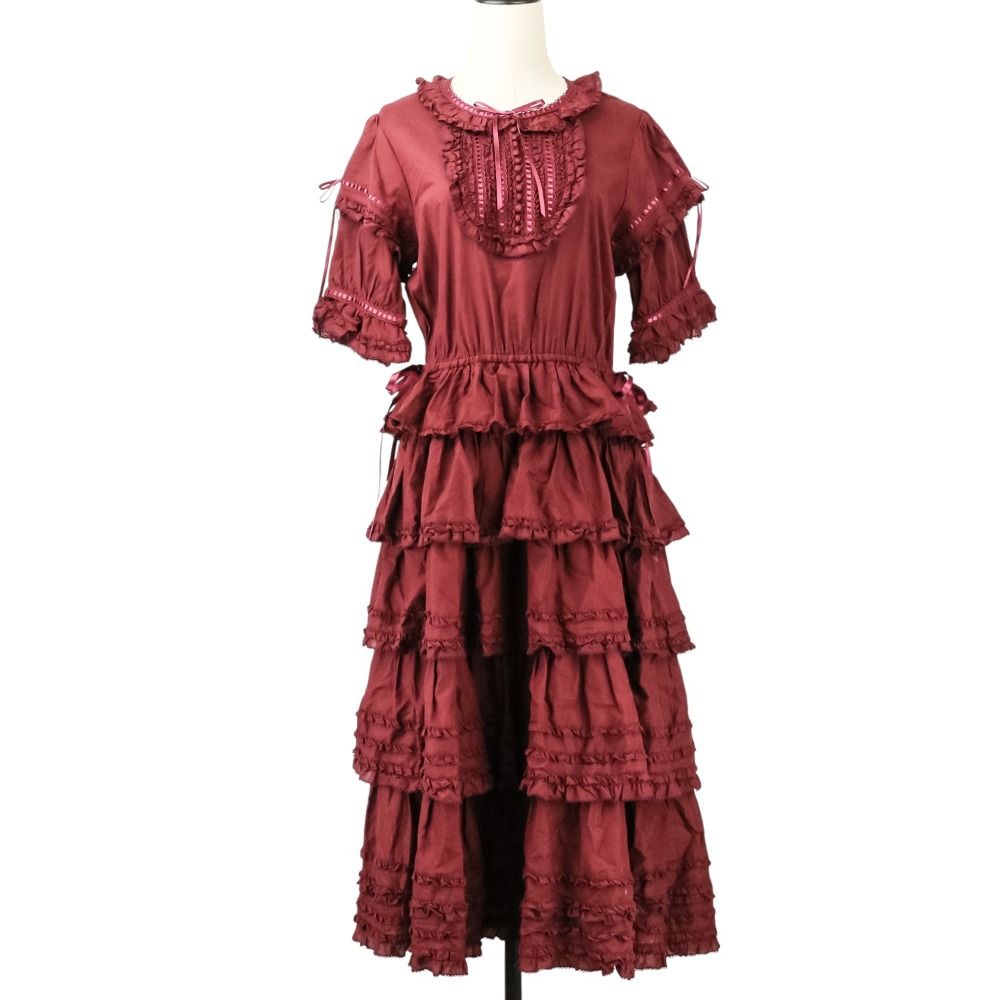 美品 PINK HOUSE ピンクハウス 5分袖 ローンフリルワンピース 