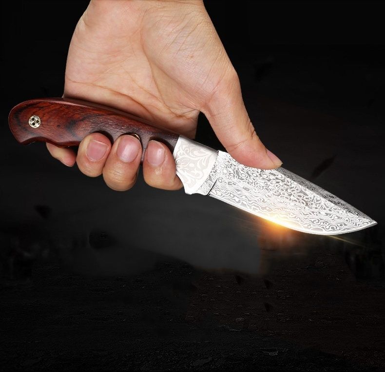 ダマスカス鋼 フルタング 直刀 アウトドアナイフ 木製ハンドル 本革シース付き キャンプ 釣り 登山 ハンドメイド シースナイフ コレクション ギフト アウトドア 携帯用 ナイフ ハンドメイド 手作り アウトドア 釣り SGYP276