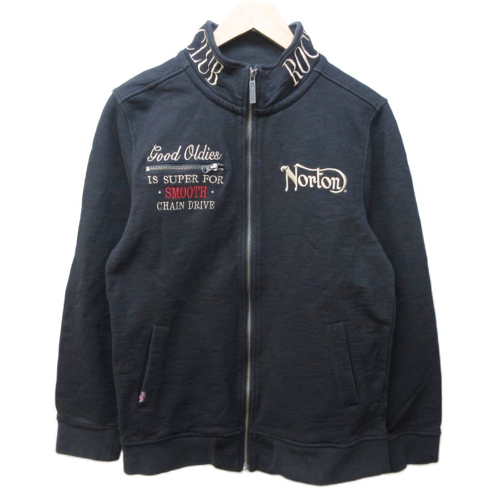 ノートン Norton スウェットジャケット ブルゾン ロゴ 刺繍 ジップアップ L 黒 ブラック IBO87 0207