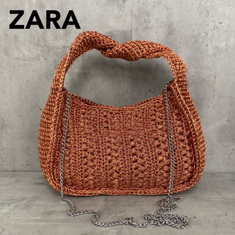 美品 ZARA ザラ 完売品 オレンジ メタリック クロシェ編み ミニ 