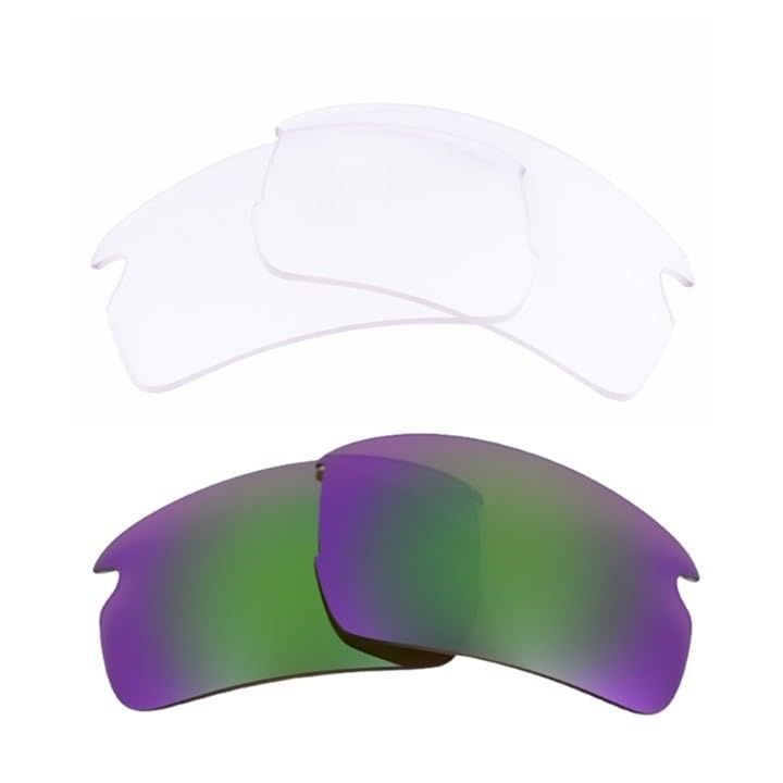 2色セット オークリー フラック 2.0 アジアンフィット oo9271 シリーズに対応 偏光 透明 交換レンズ Oakley Flak 2.0 Asian Fit レンズフリップオリジナルレンズ (クリア&偏光グリーンミラー)