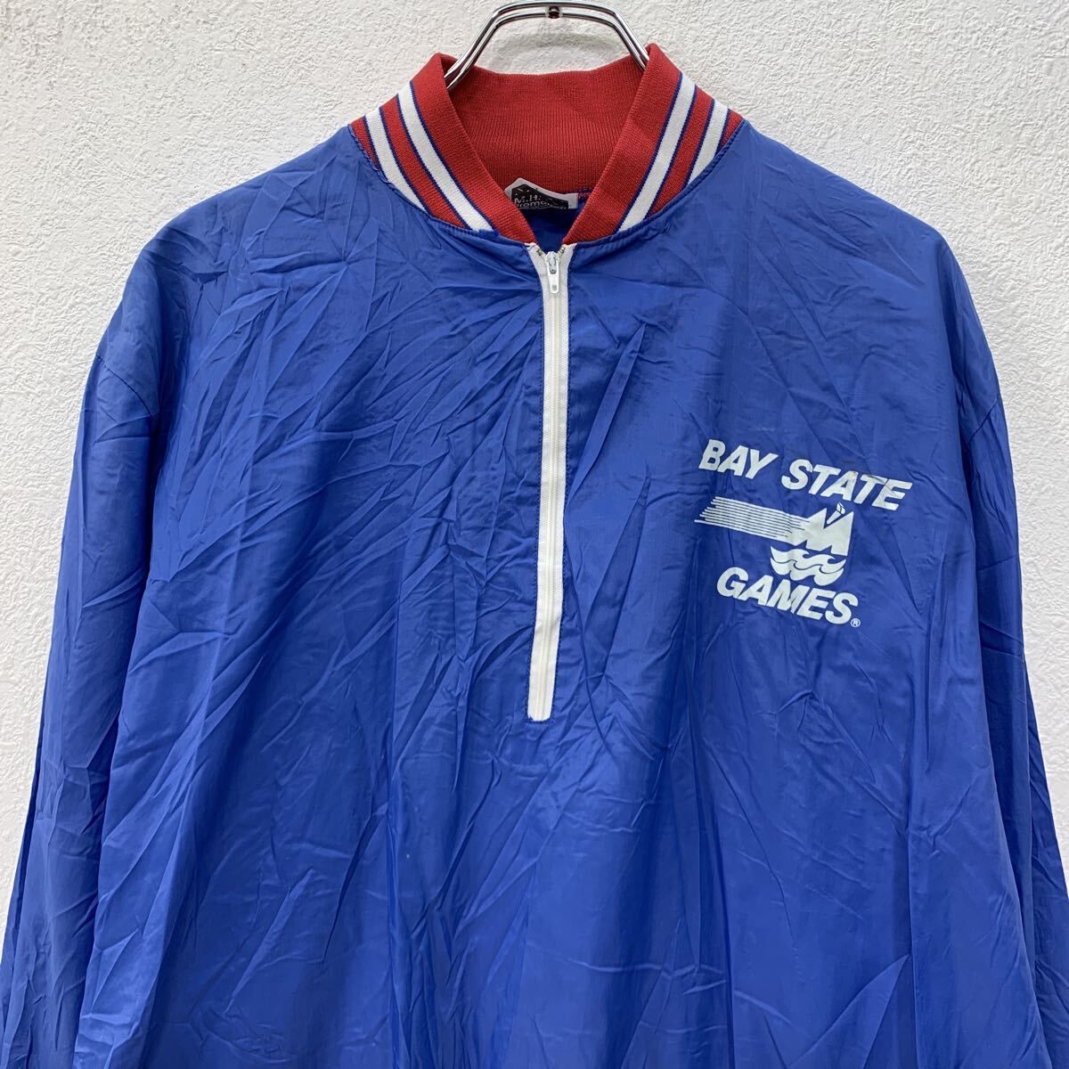 BAY STATE GAMES ナイロンジャケット L ブルー マルチカラー ハーフ 