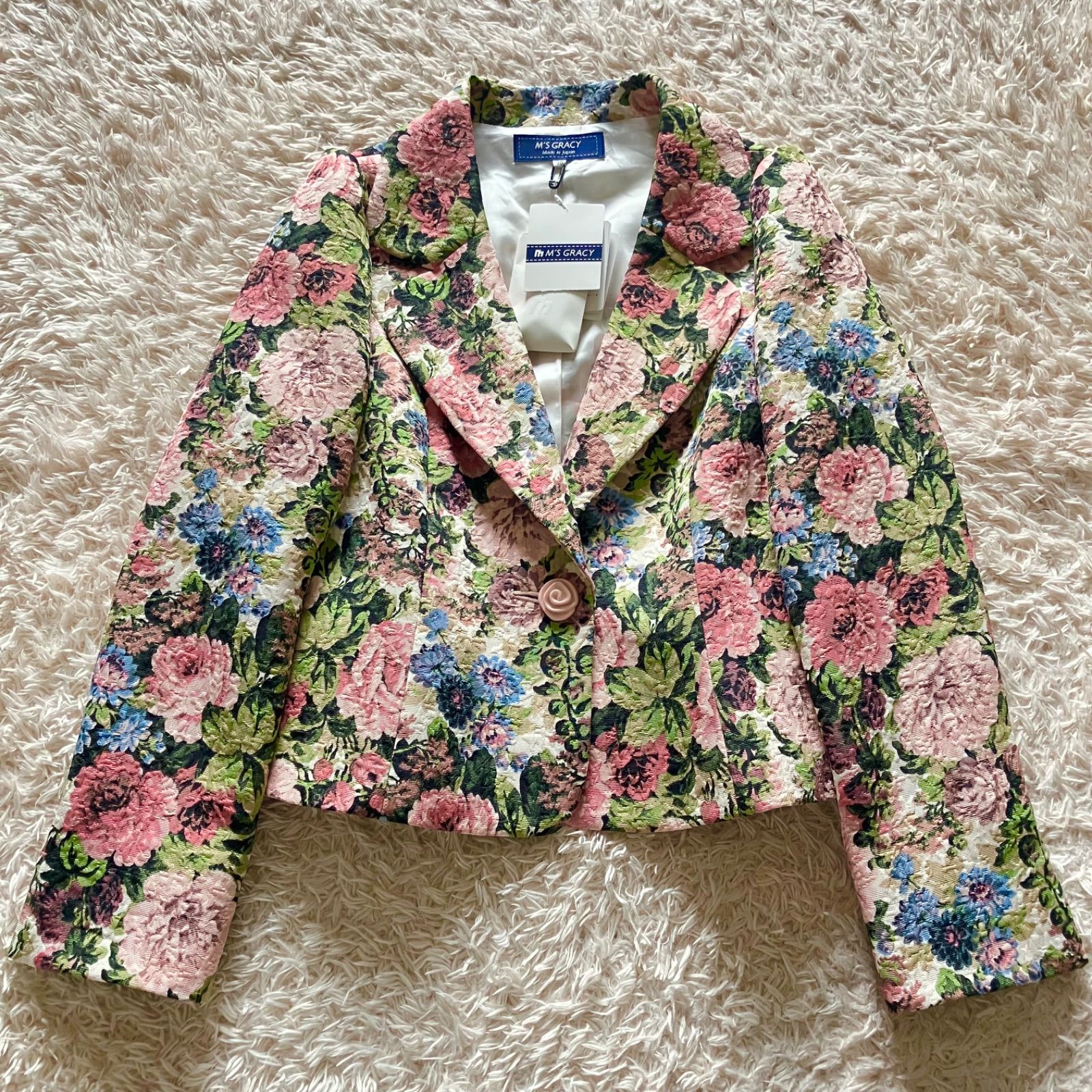 未使用品☆ エムズグレイシー ゴブラン調 花柄ジャケット バラボタン