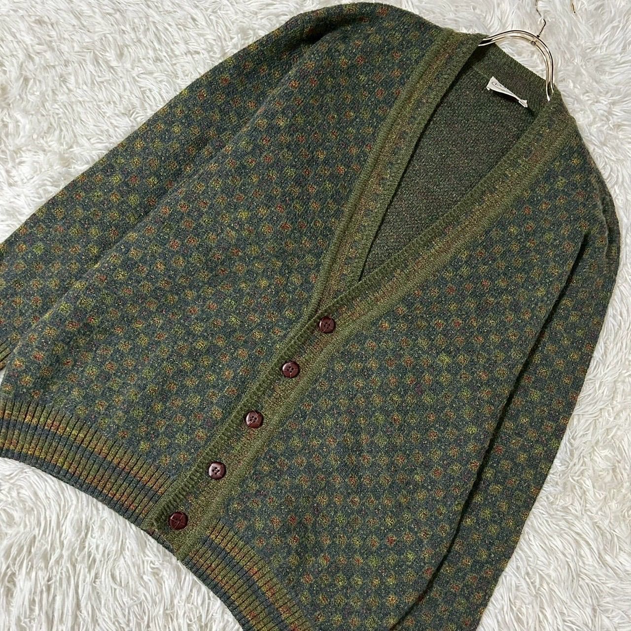 EXAMPLE カーディガン グリーン 52 オシャレ 総柄 着回し ナチュラル 