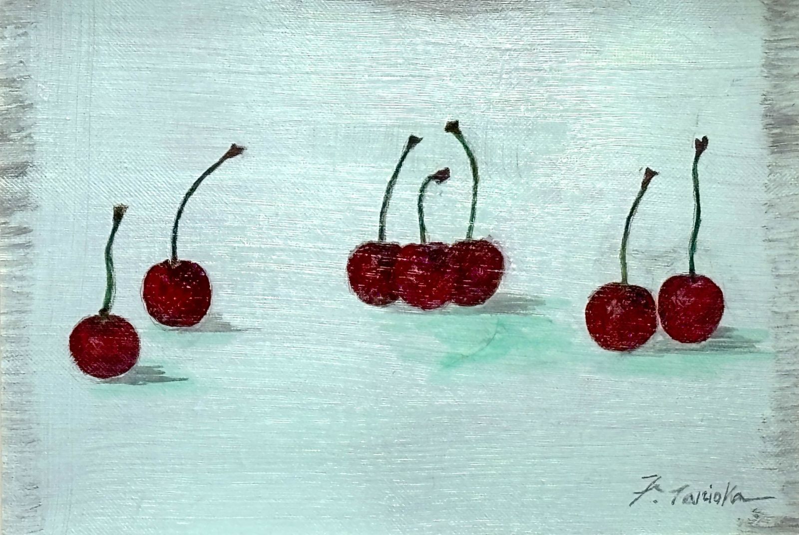 谷岡経津子 さくらんぼ 3号 油彩 油画 油絵 肉筆 原画 直筆サイン 共