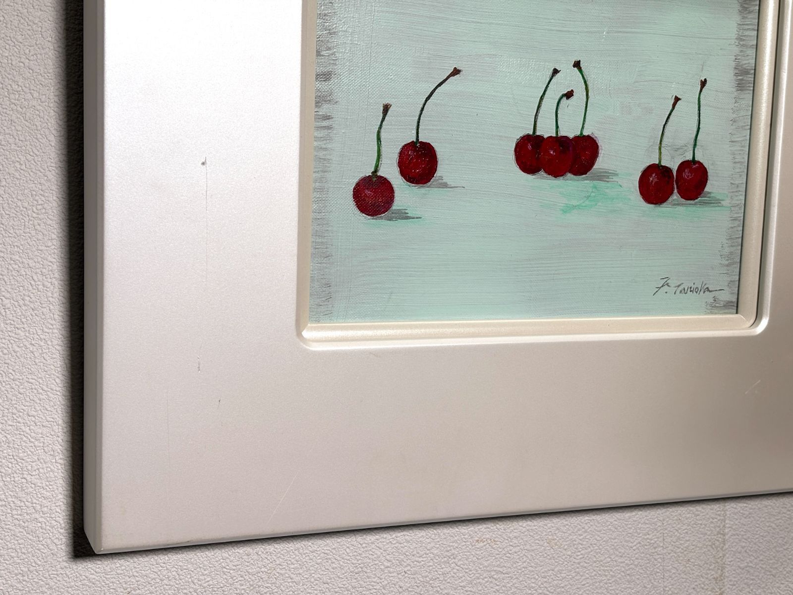 谷岡経津子 さくらんぼ 3号 油彩 油画 油絵 肉筆 原画 直筆サイン 共