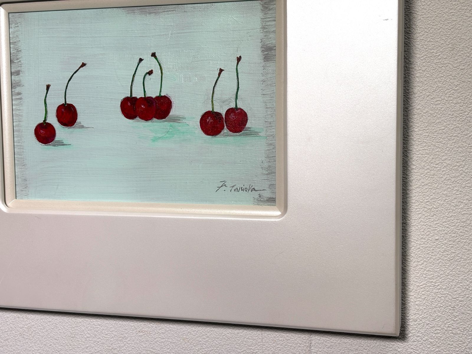谷岡経津子 さくらんぼ 3号 油彩 油画 油絵 肉筆 原画 直筆サイン 共
