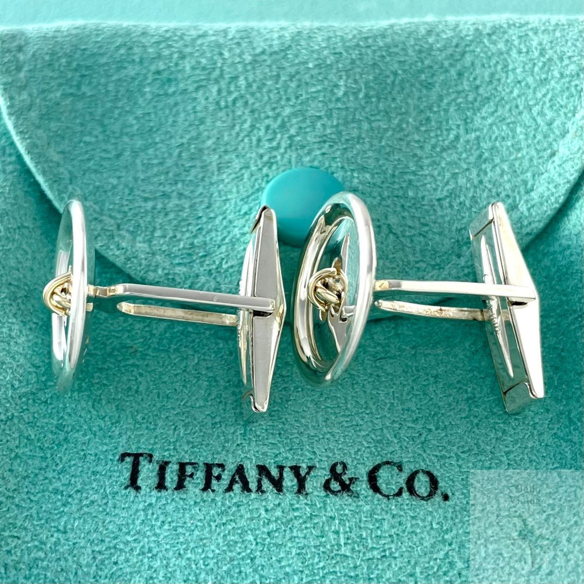 ティファニー 14KT スターリングシルバー ボタン コンビ カフス ZE2fe