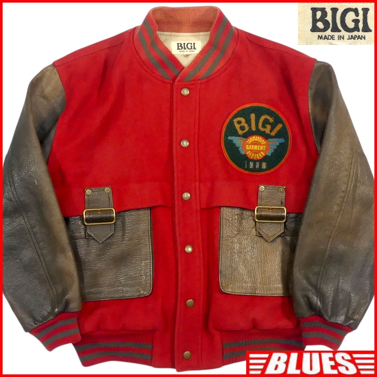 BIGI ビギ スタジャン 古着 レザー メンズビギ ブルゾン ワッペン 