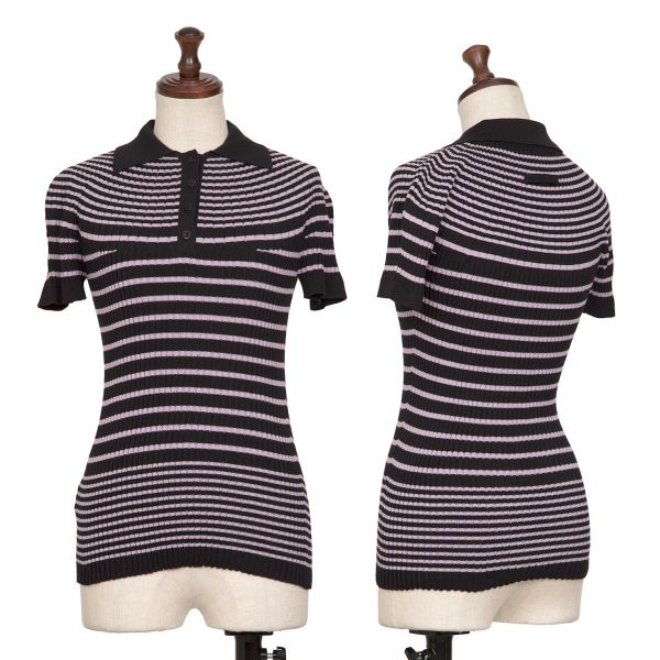 ジャンポールゴルチエファムJean Paul GAULTIER FEMME ボーダーリブニットポロシャツ 黒紫40