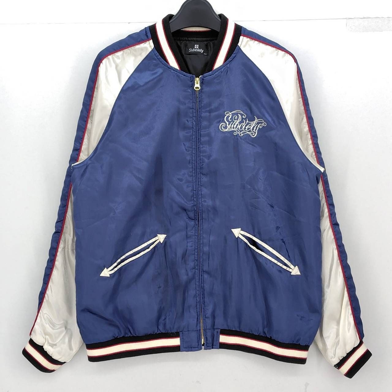 05w18777 サブサエティ Subciety サテン刺繍スカジャン ネイビー L