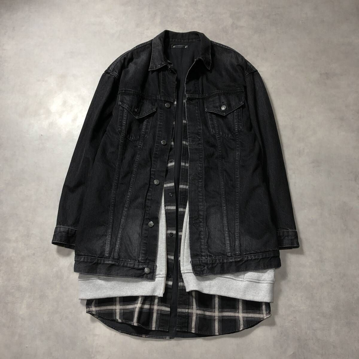 GQ4766◇MINEDENIM : レイヤード ブラックデニムジャケット◇3 