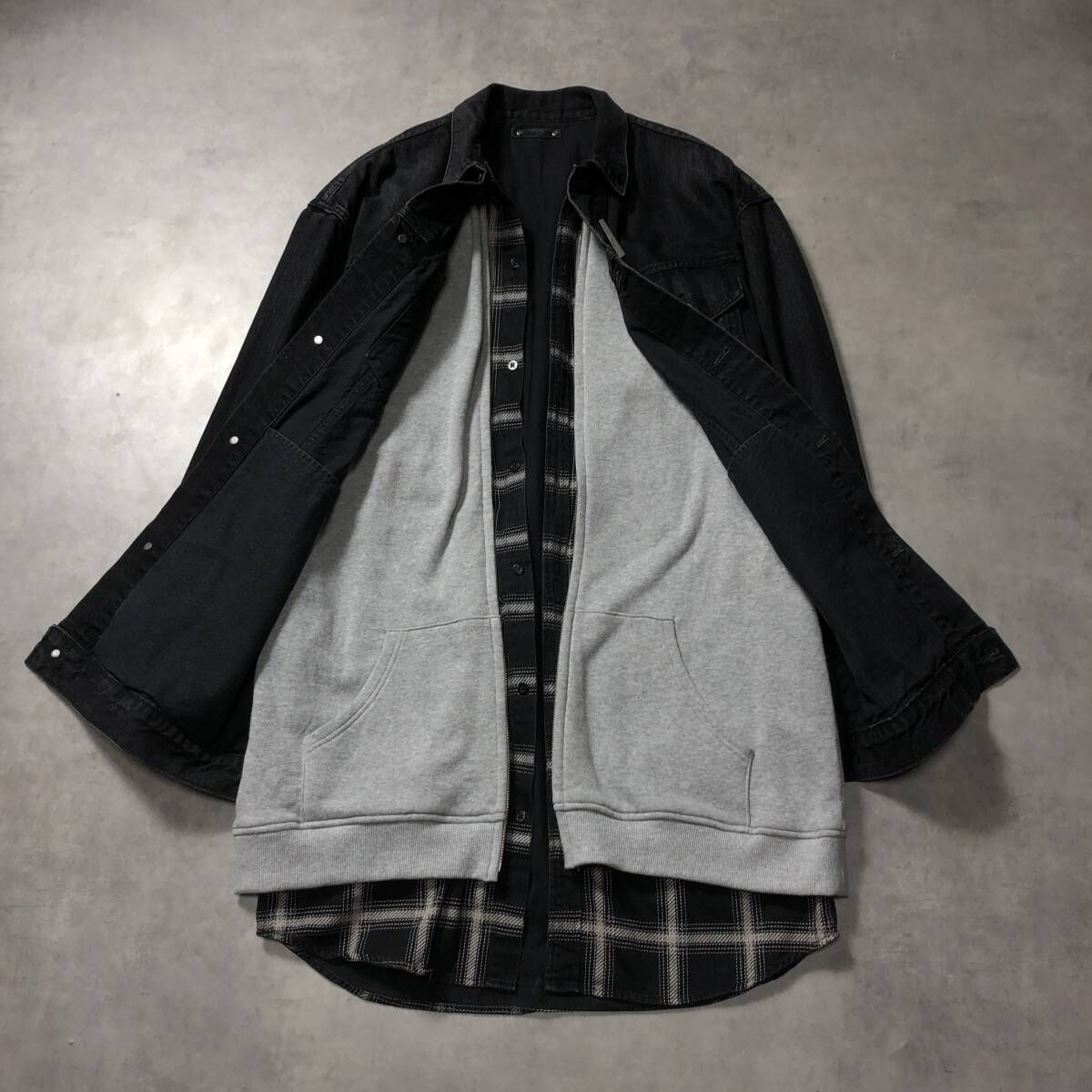 GQ4766◇MINEDENIM : レイヤード ブラックデニムジャケット◇3 