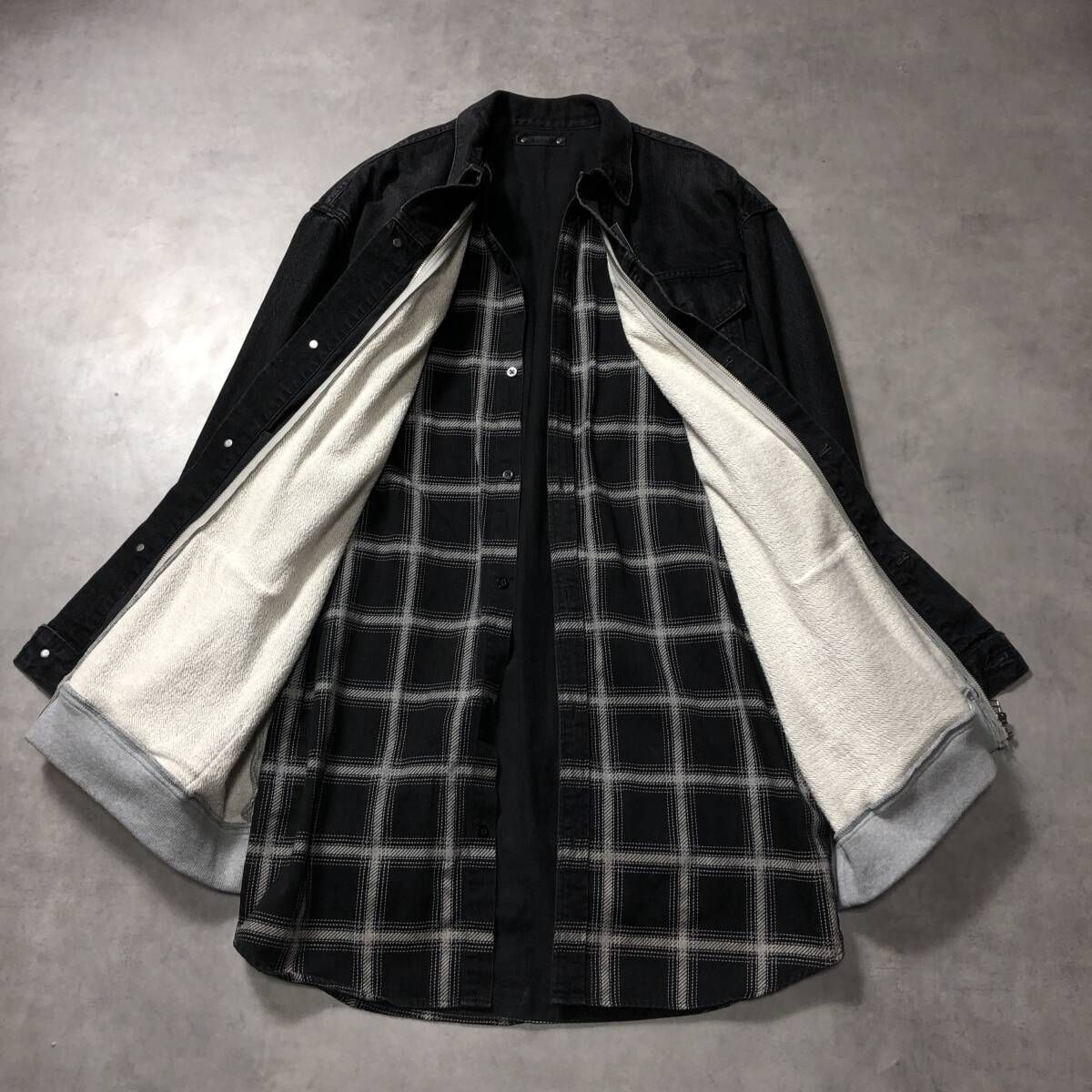 GQ4766◇MINEDENIM : レイヤード ブラックデニムジャケット◇3 