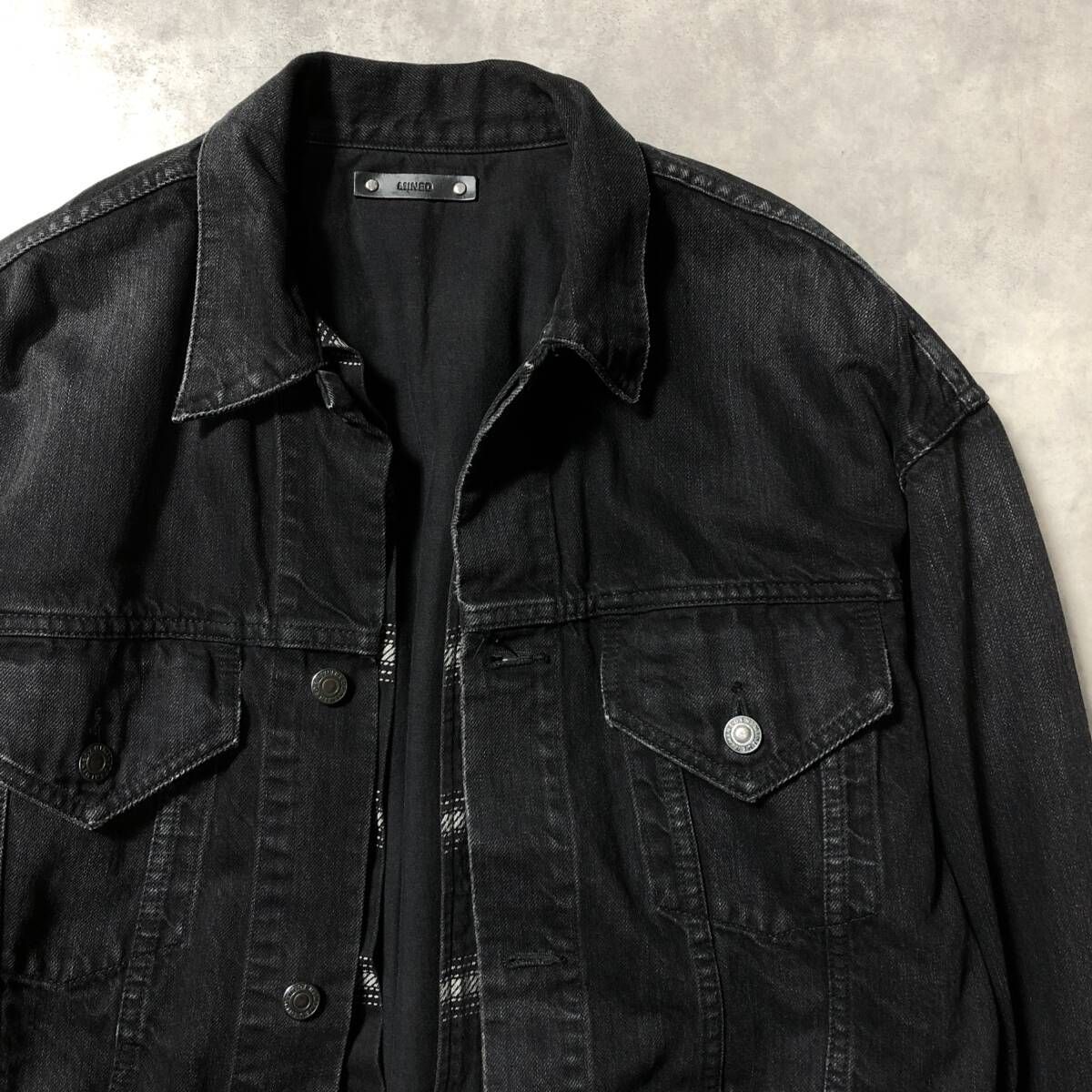 GQ4766◇MINEDENIM : レイヤード ブラックデニムジャケット◇3 