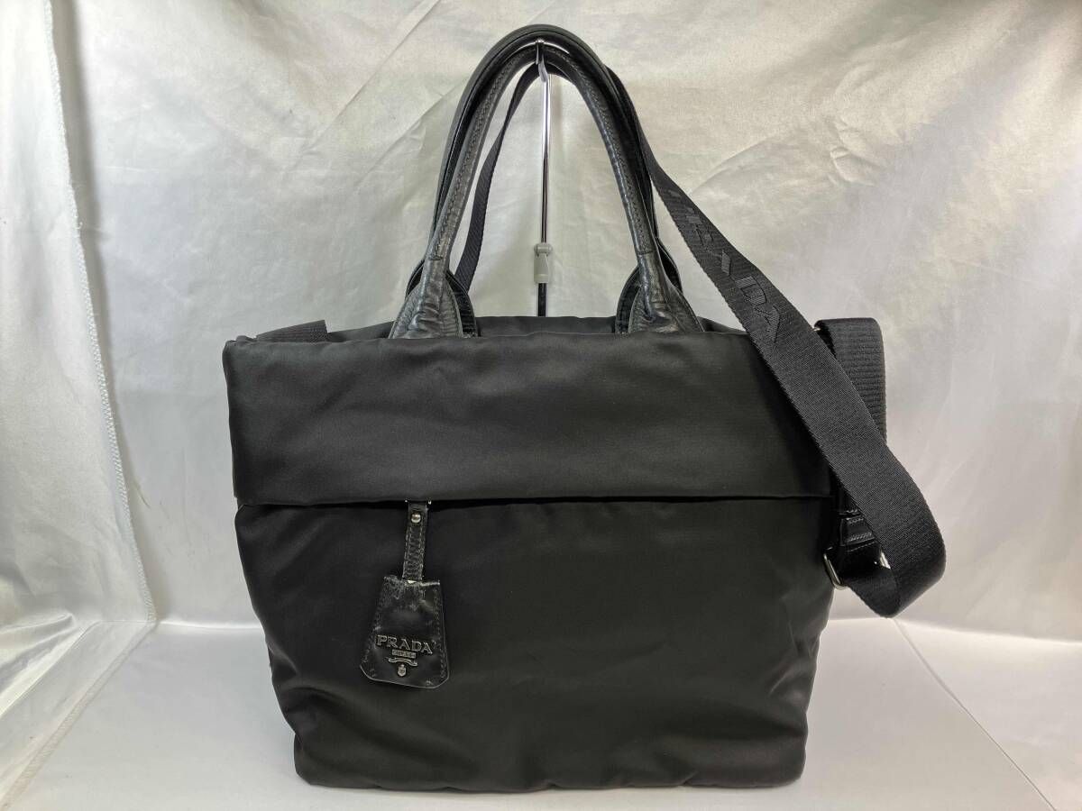 PRADA プラダ 2way ショルダー付き ハンドバッグ ブラック ナイロン 