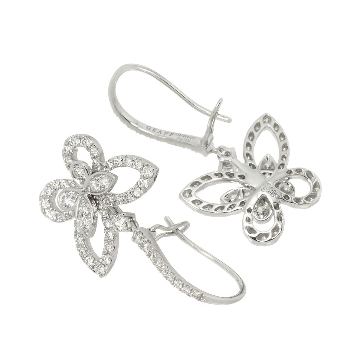 グラフ GRAFF バタフライ シルエット ドロップ ダイヤ ピアス K18 WG