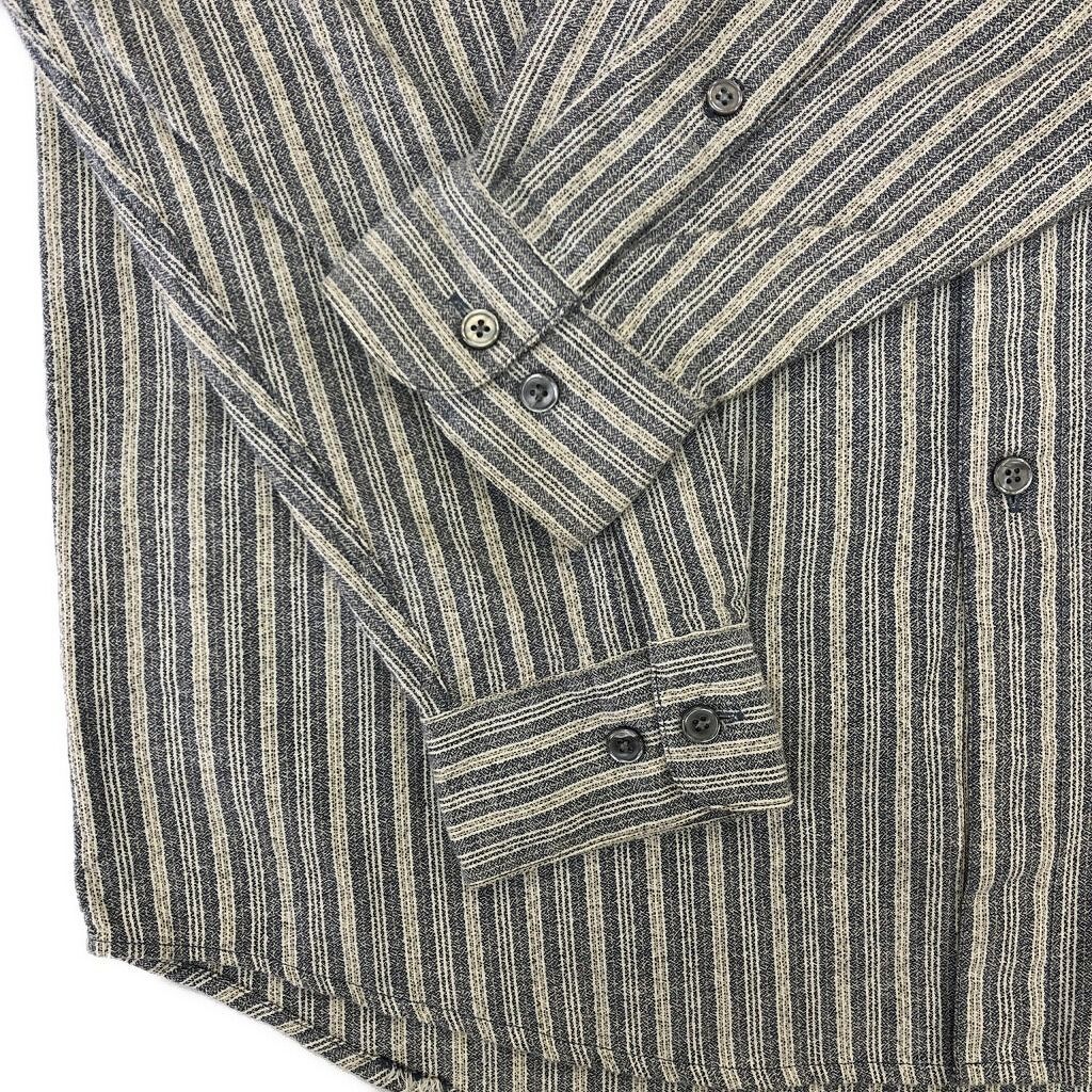 90s PERRY ELLIS ペリーエリス ノーカラー 長袖シャツ アイボリー 90年代 PERRY ELLIS ペリー エリス ノーカラーシャツ ストライプ