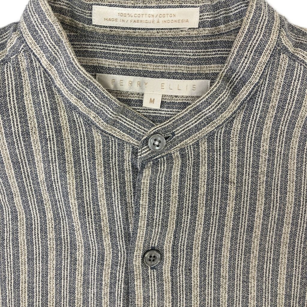 90年代 PERRY ELLIS ペリー エリス ノーカラーシャツ ストライプ