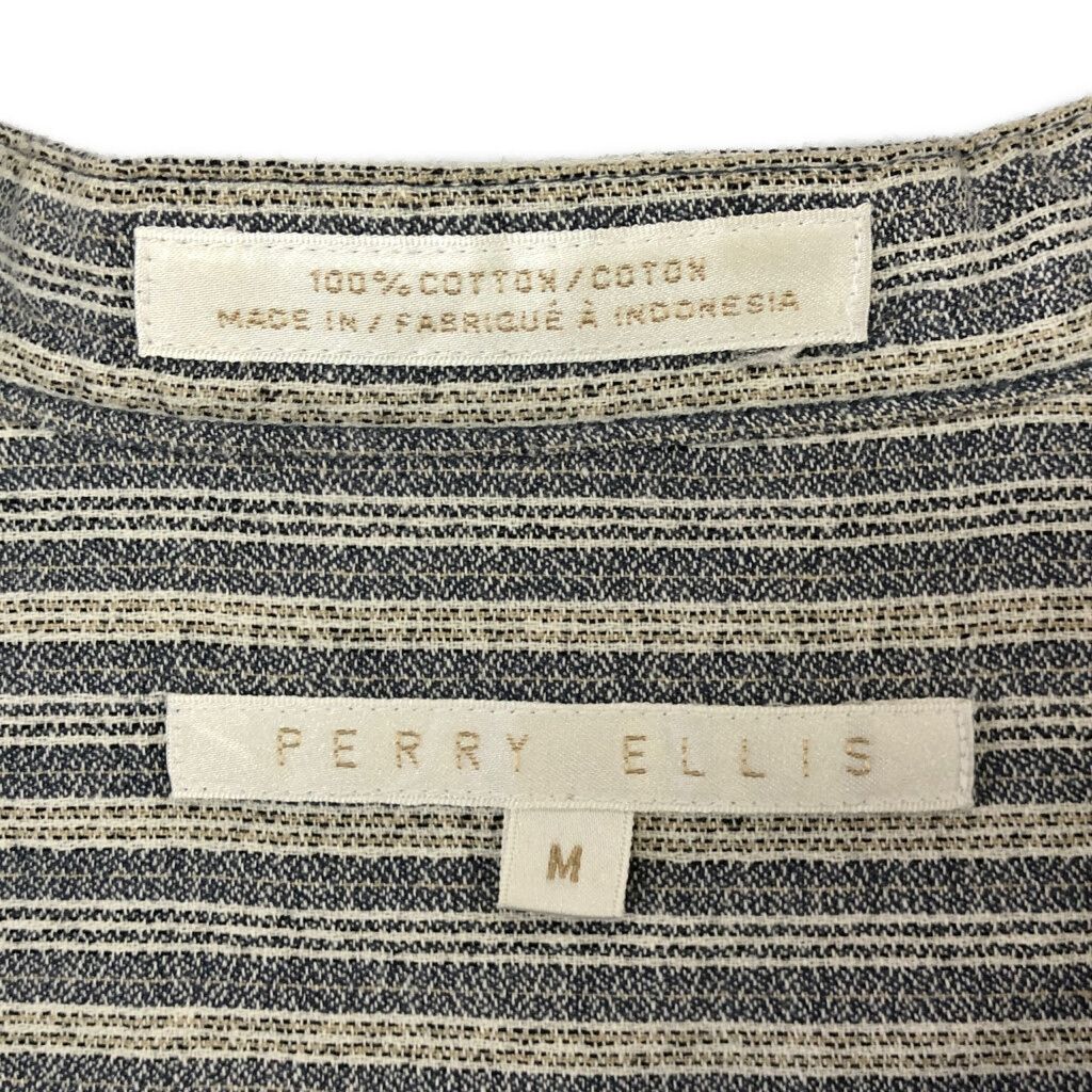 90年代 PERRY ELLIS ペリー エリス ノーカラーシャツ ストライプ