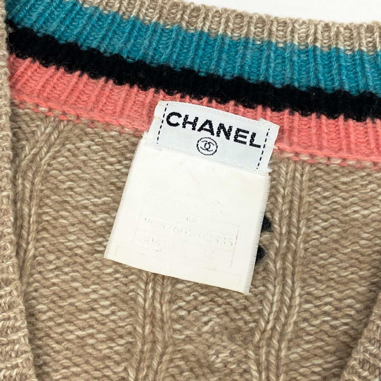 Cb9 【美品】CHANEL シャネル 1996 カシミヤ スクールニット ロングスリーブニットセーター ココマーク PO8766W02335 42サイズ ベージュ レディース 女性用k02i Cb9 【美品】CHANEL シャネル 1996 カシミヤ スクールニット ロング
