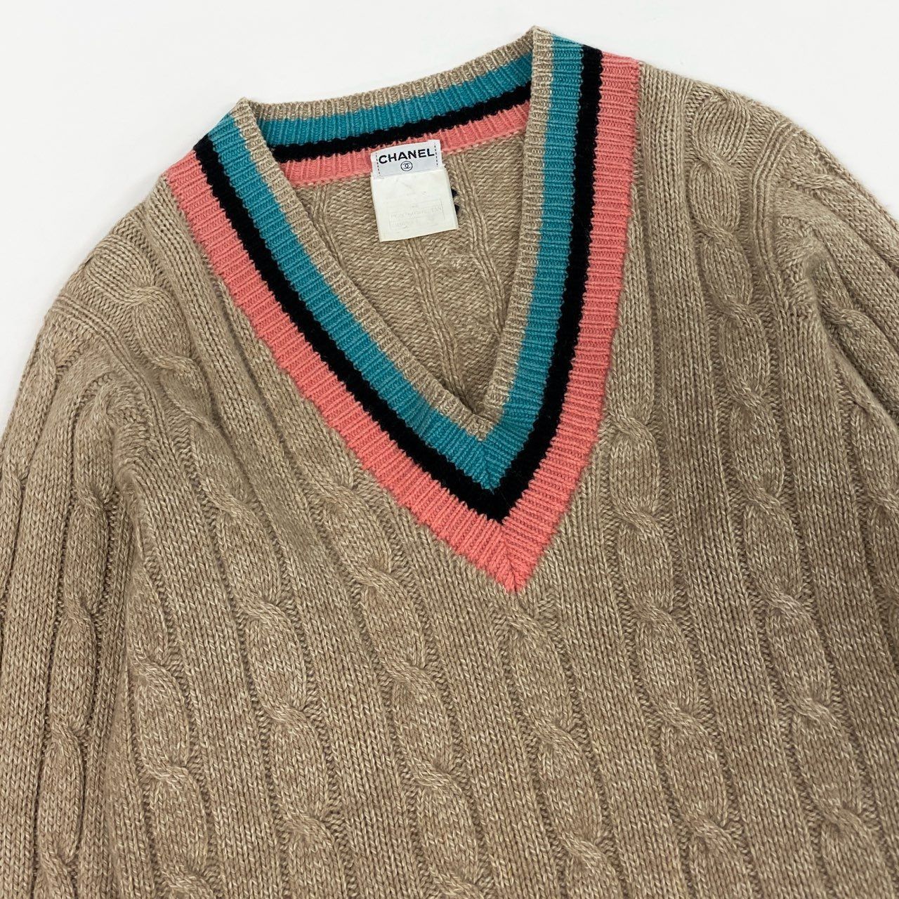 Cb9 【美品】CHANEL シャネル 1996 カシミヤ スクールニット ロングスリーブニットセーター ココマーク PO8766W02335 42サイズ ベージュ レディース 女性用k02i Cb9 【美品】CHANEL シャネル 1996 カシミヤ スクールニット ロング
