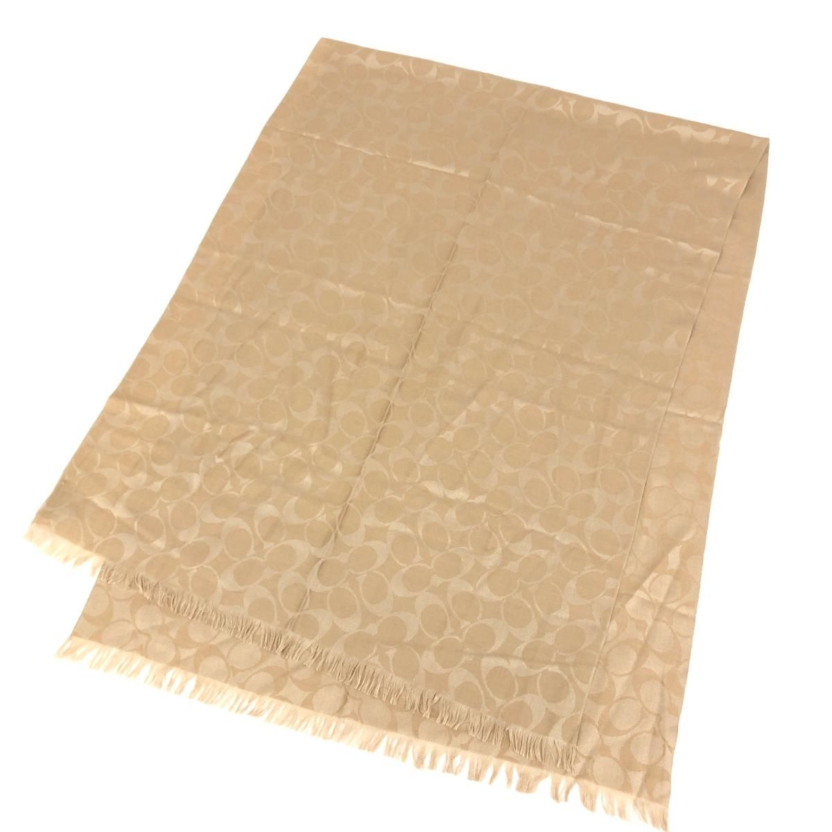 COACH コーチ ストール シグネチャー柄 シルク×ウール ベージュ