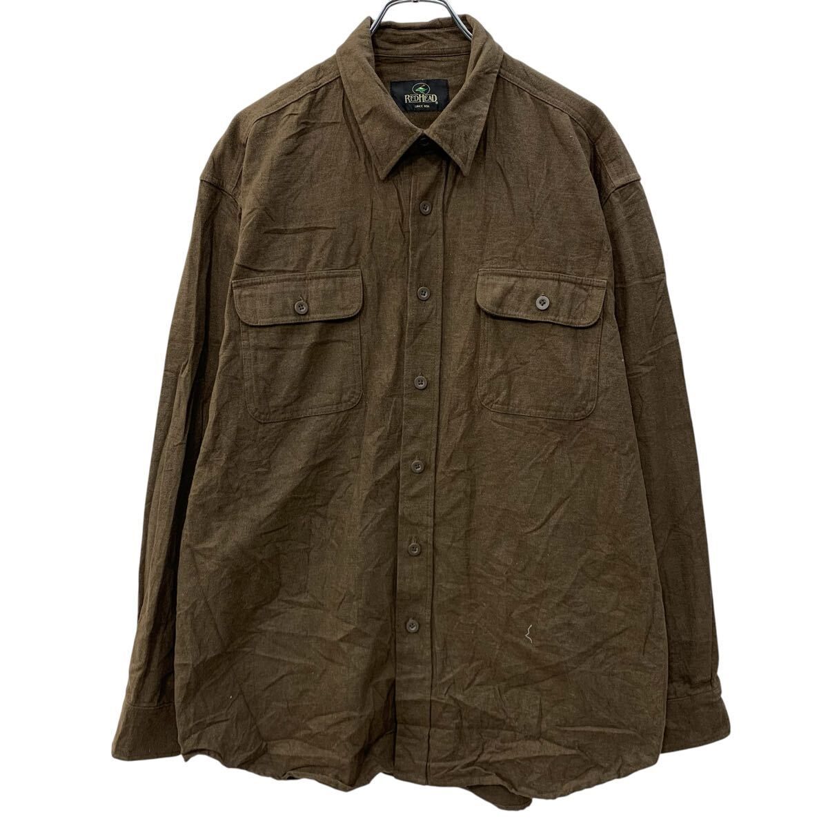 REDHEAD 長袖 無地シャツ L ブラウン ボタン 胸ポケット シンプル シンプルシャツ 無地 コットン100% アメカジ 春秋物 a802-5463