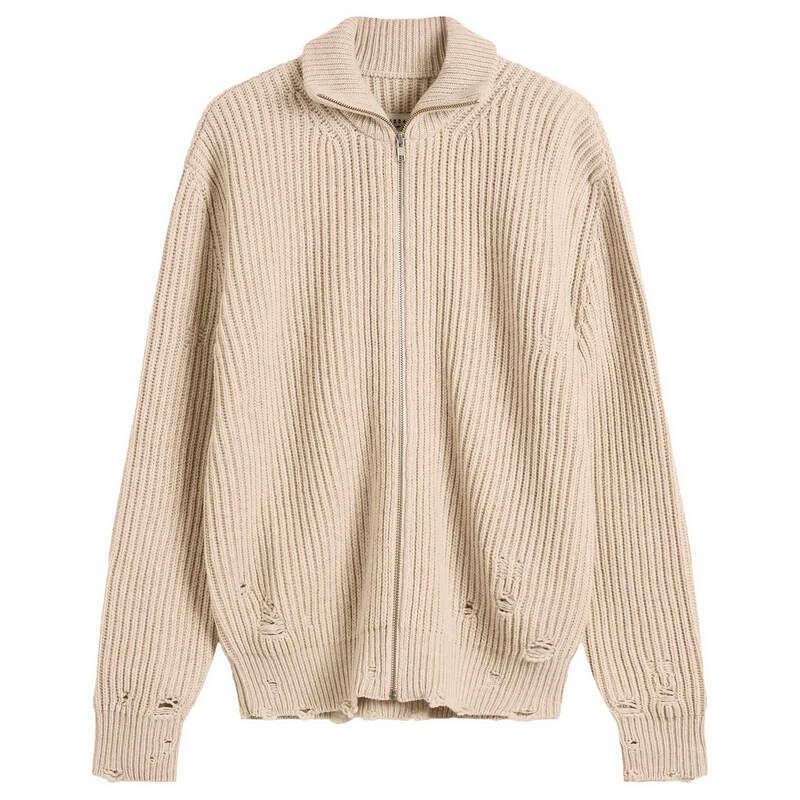 マルタンマルジェラ メンズ トップス シャツ フルジップ MM6 Maison Margiela Distressed Rib Zip Through Beige Melange ベージュ Maison Margiela (メゾン マルジェラ) コットン ボタンダウン 長袖