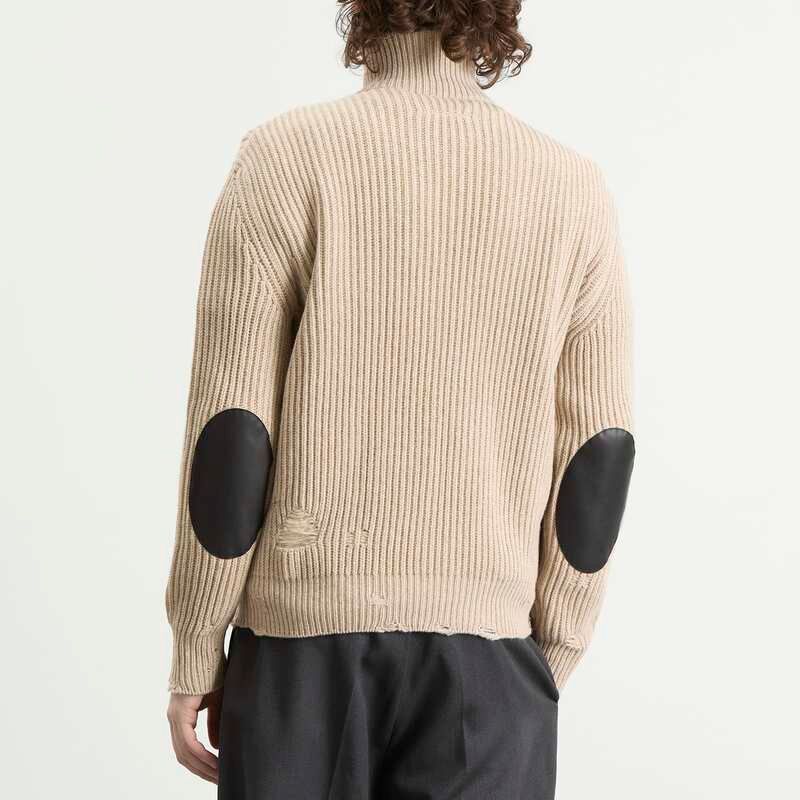 マルタンマルジェラ メンズ トップス シャツ フルジップ MM6 Maison Margiela Distressed Rib Zip Through Beige Melange ベージュ Maison Margiela (メゾン マルジェラ) コットン ボタンダウン 長袖