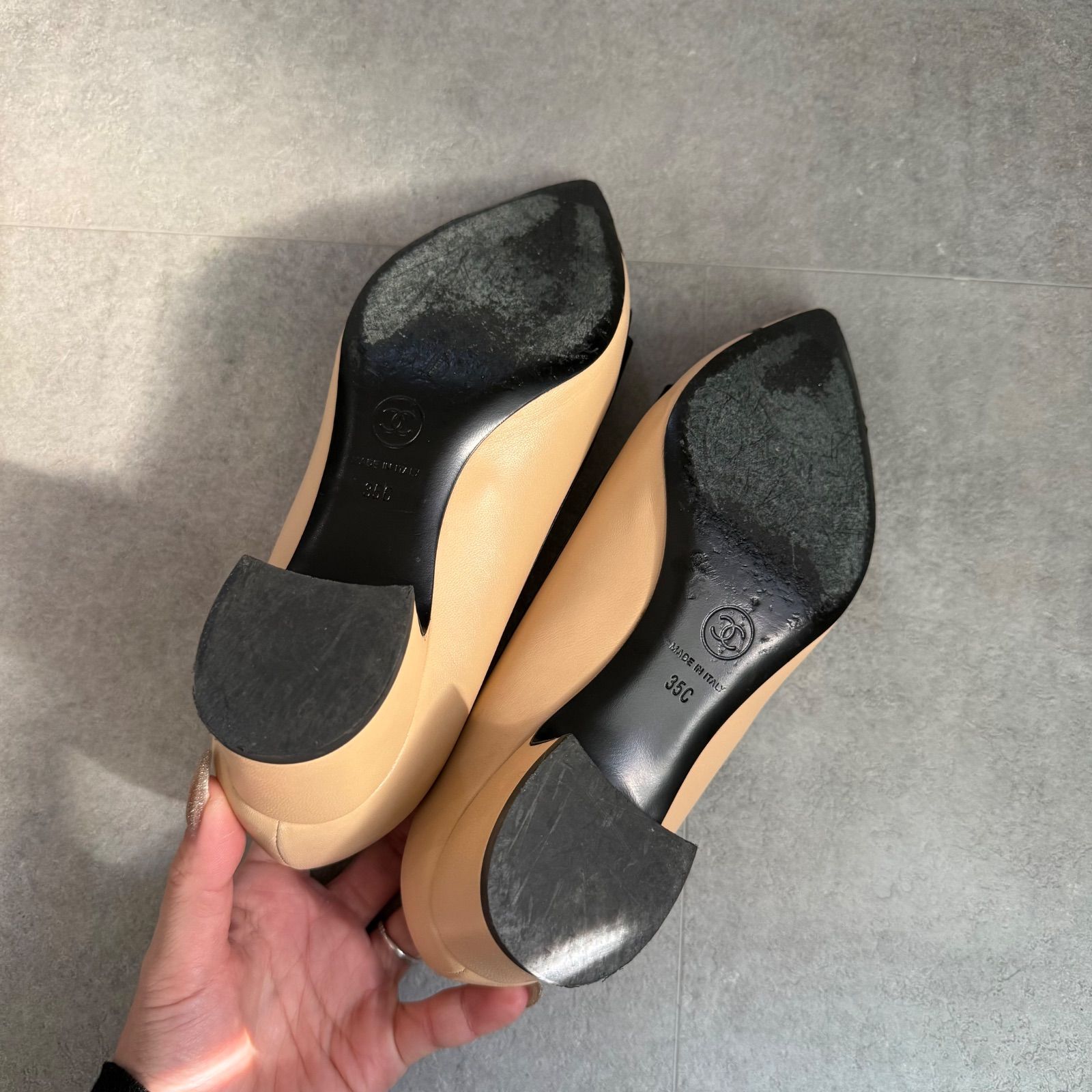 CHANEL シャネル ココマーク リボン レザー パンプス バイカラー 