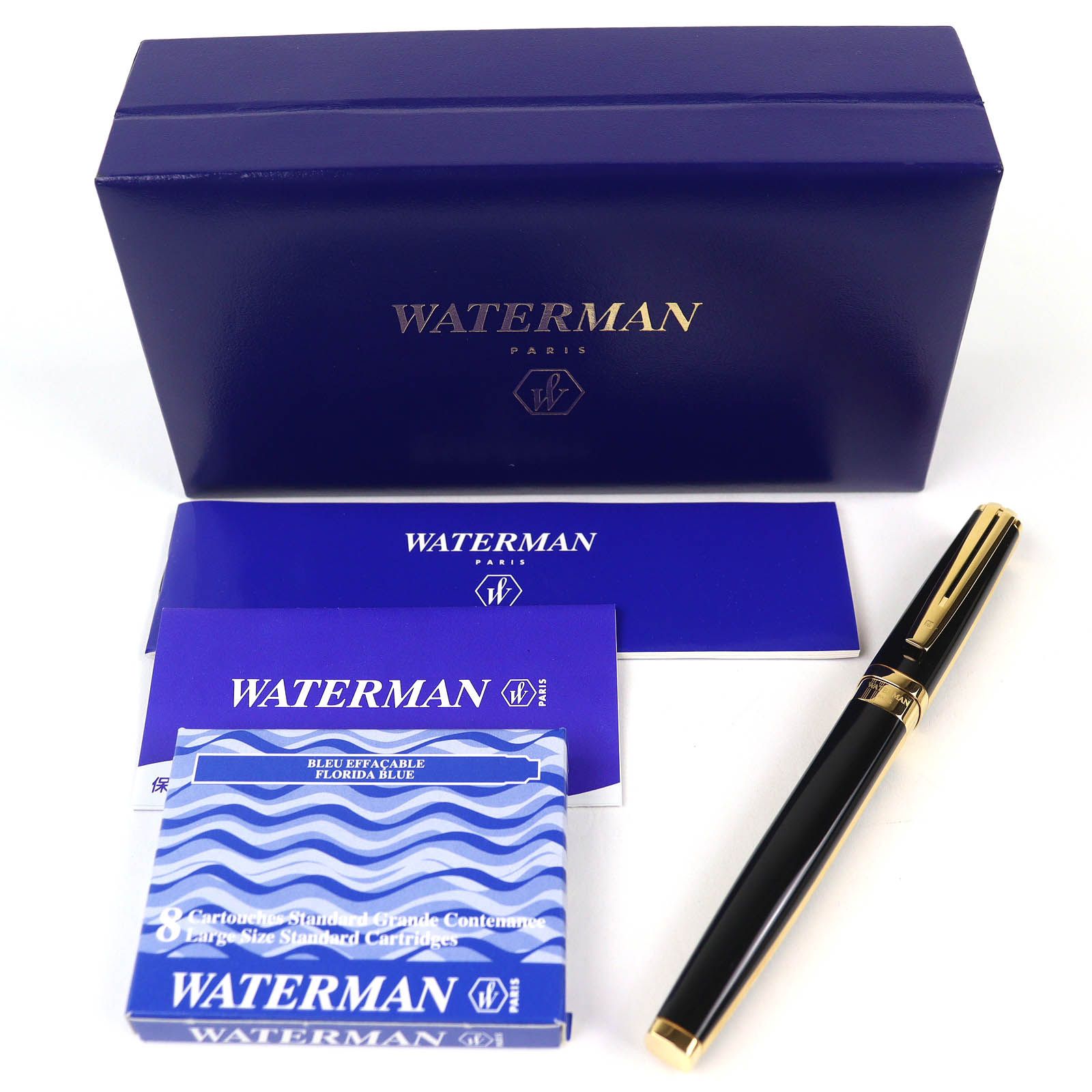 Waterman 青色 万年筆 ペン先18Kインクカートリッジ ケース付き 【公式