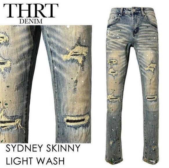 THRT DENIM デニム ダメージ加工 スキニー ジーンズ サイドライン 