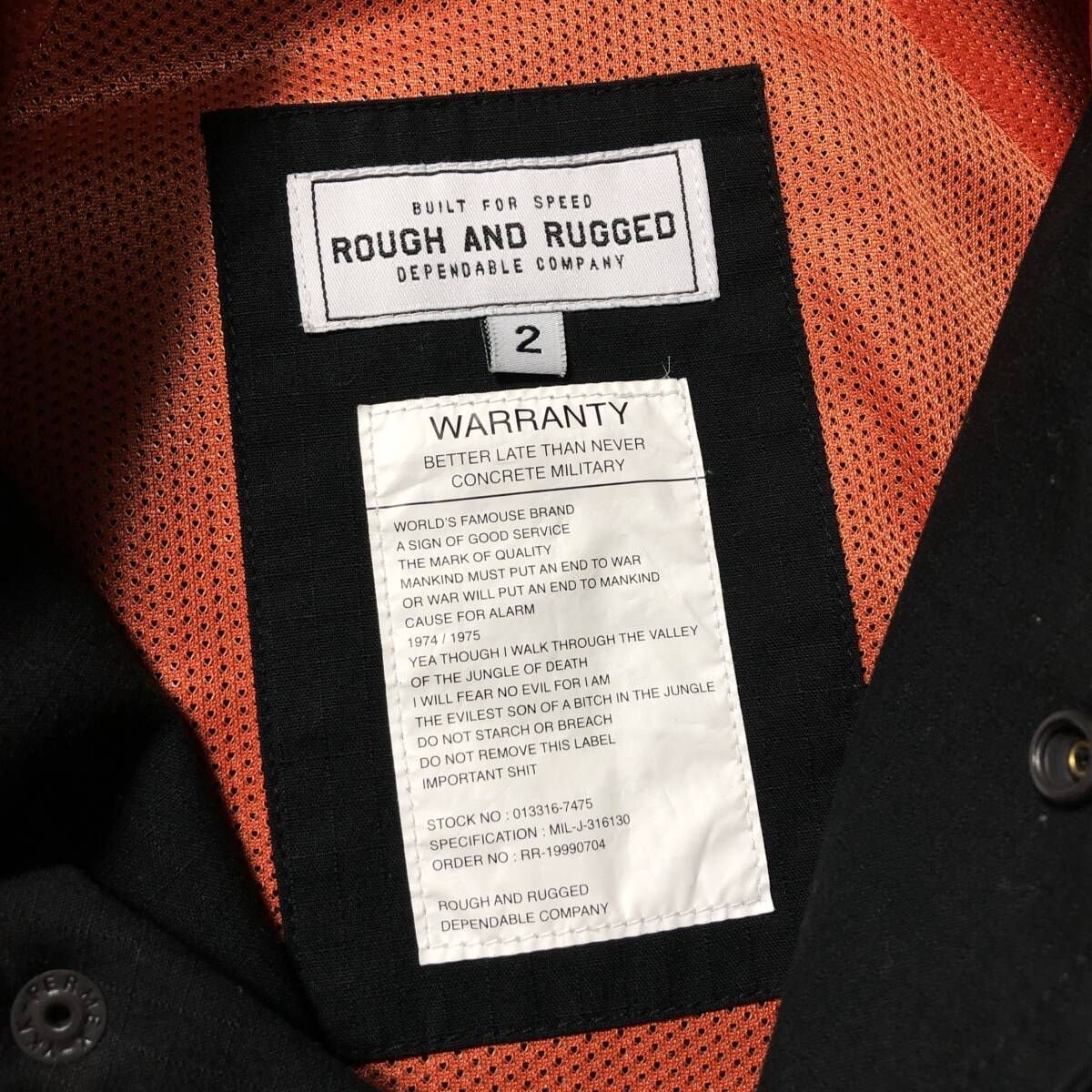 GQ4779◇ROUGH AND RUGGED : ARMY RIP-STOP COACH JACKET◇2◇黒 定価 