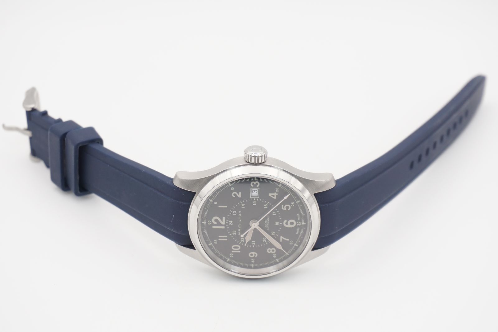  HAMILTON ハミルトン H705950 カーキ フィールド オート ブラック文字盤 デイト 自動巻き ラバーベルト スイス製 メンズ ビンテージ 時計 動作品 良好コンディション ナイロンジャケット 自動巻き時計 腕時計(アナログ)