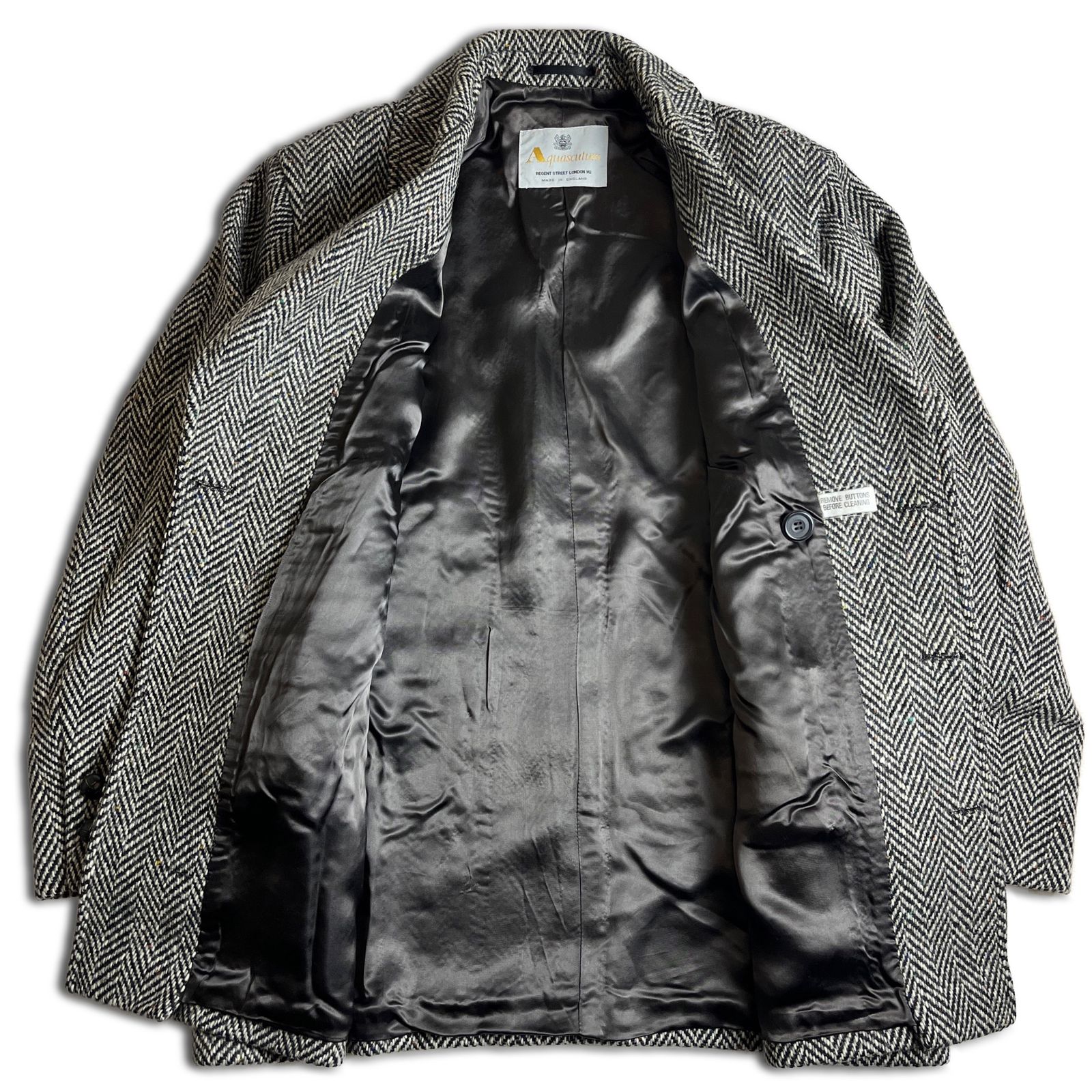 50s60s アクアスキュータム ヘリンボーン ツイードコート　英国製　美品 美品】Aquascutum ヘリンボーンツイード ハーフコート カラーネップ