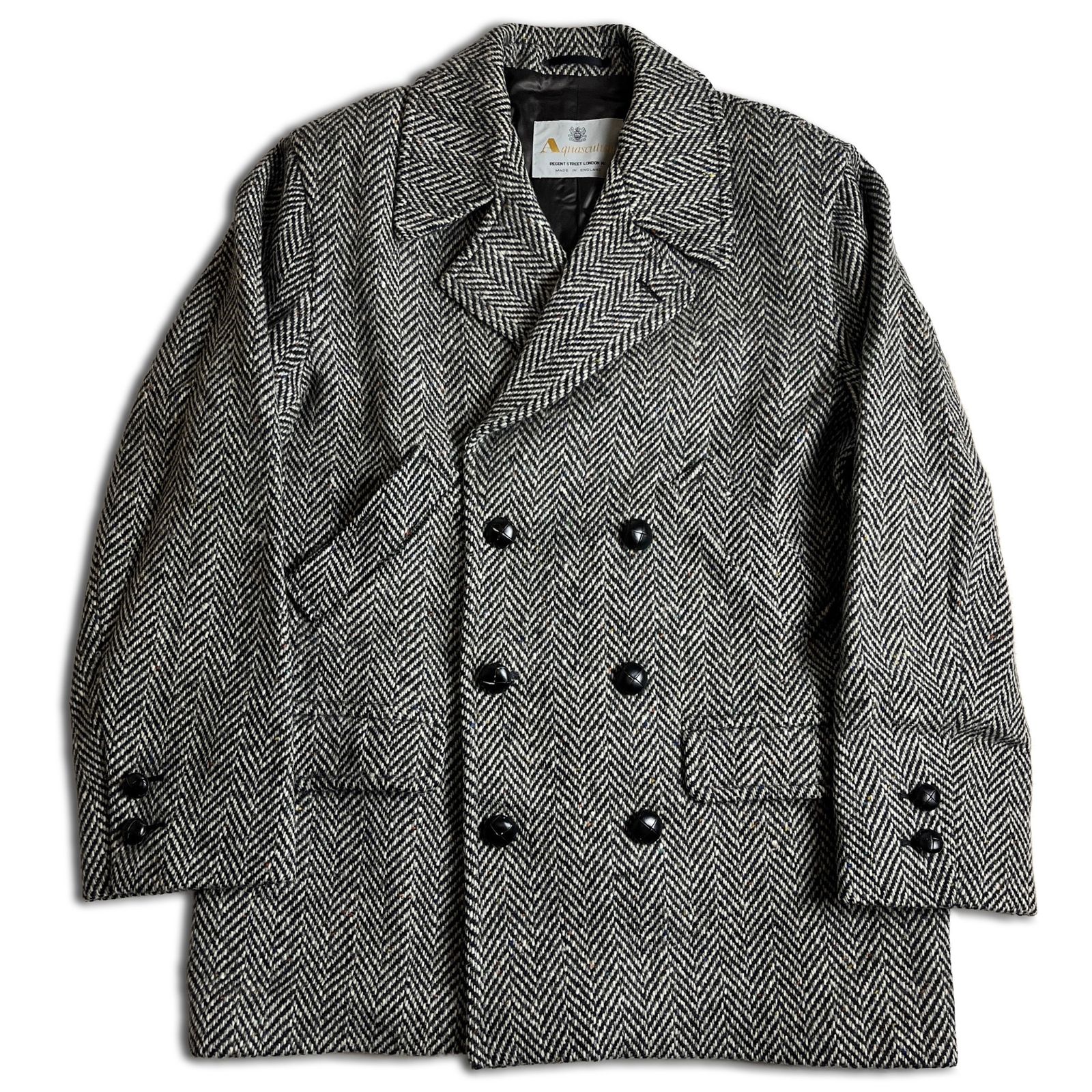 美品】Aquascutum ヘリンボーンツイード ハーフコート カラーネップ