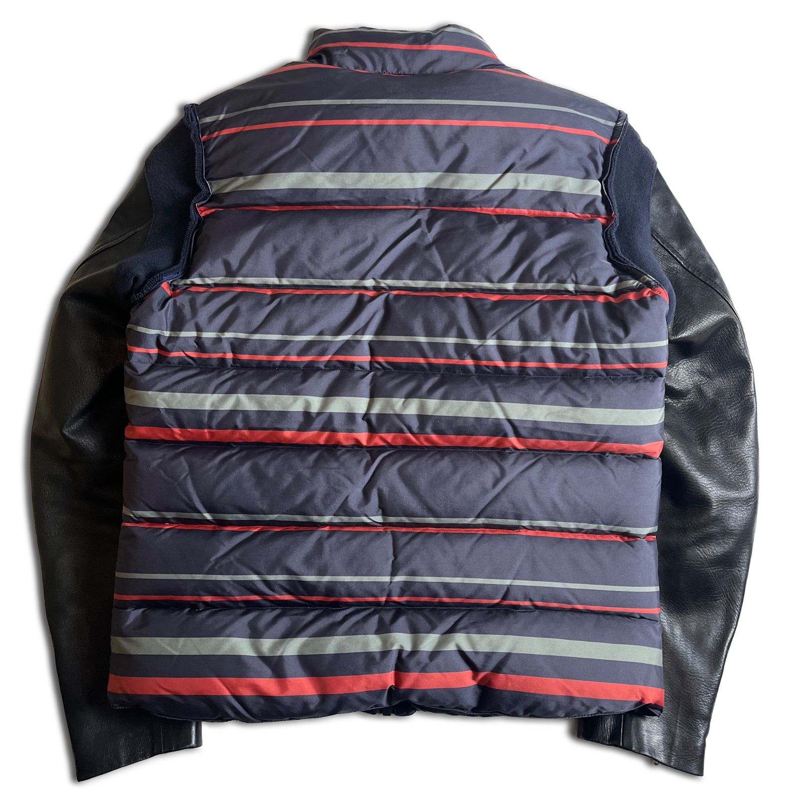 14AW】UNDERCOVER 袖レザー ボーダーダウンジャケット 1 アンダー 