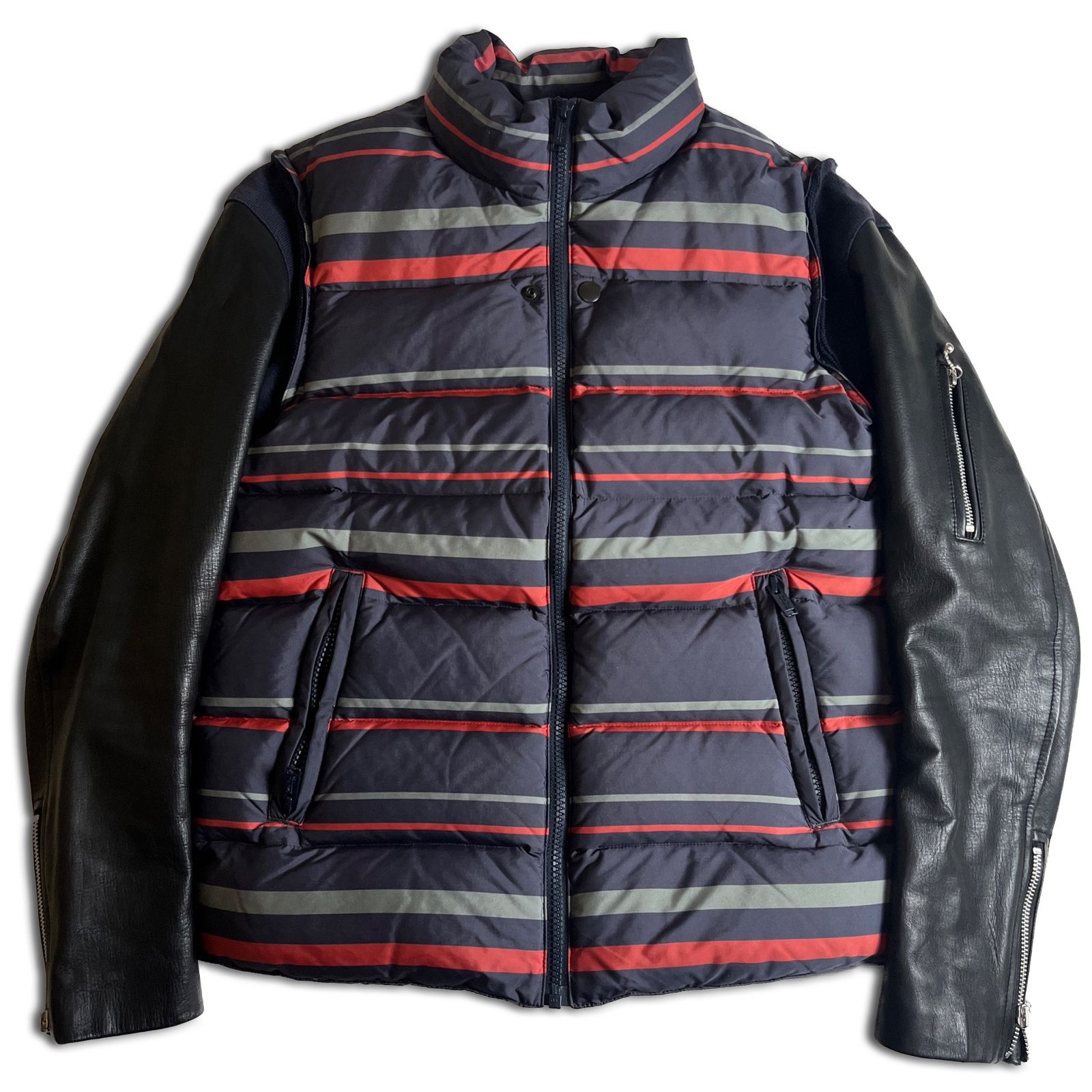 14AW】UNDERCOVER 袖レザー ボーダーダウンジャケット 1 アンダー 