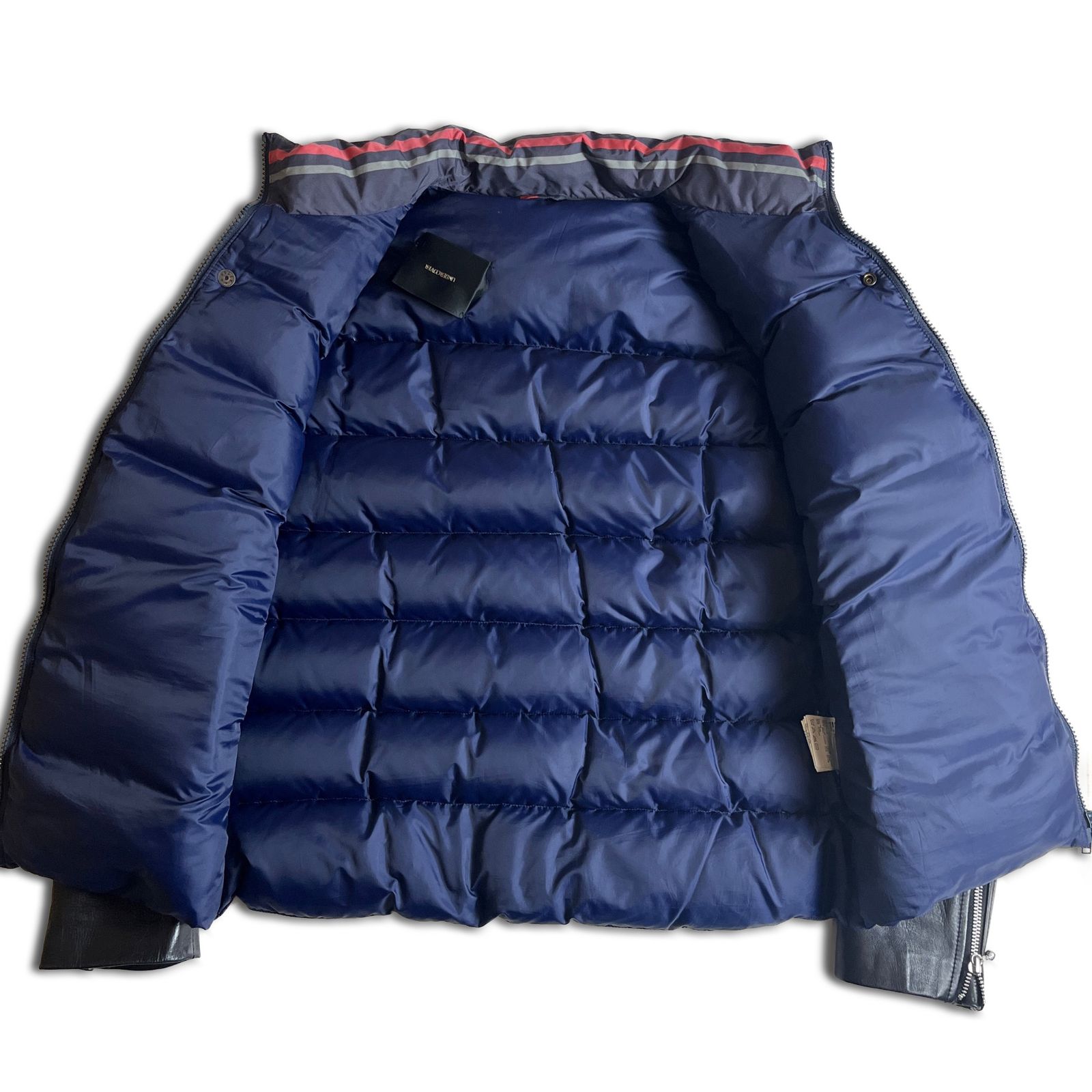 14AW】UNDERCOVER 袖レザー ボーダーダウンジャケット 1 アンダー 