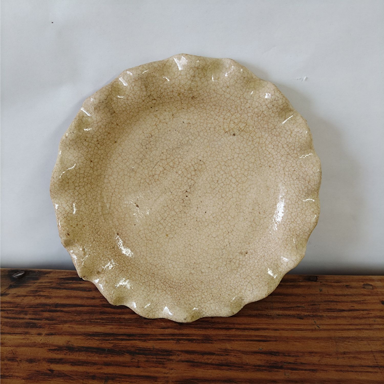 江戸中期 御深井焼（おふけやき）灰釉 輪花 ひだ皿 菊皿 4枚組 収納箱