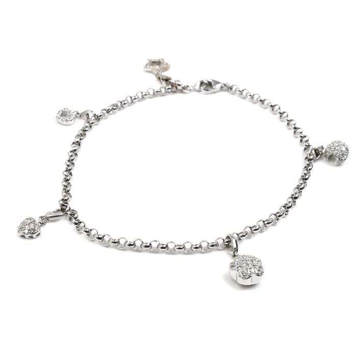 Ponte Vecchio ポンテヴェキオ５モチーフ K18WG ホワイトゴールド アンクレット ダイヤモンド0.11ct ダイヤモンド0.07ct ダイヤモンド0.125ct 12.4g 25cm レディース 