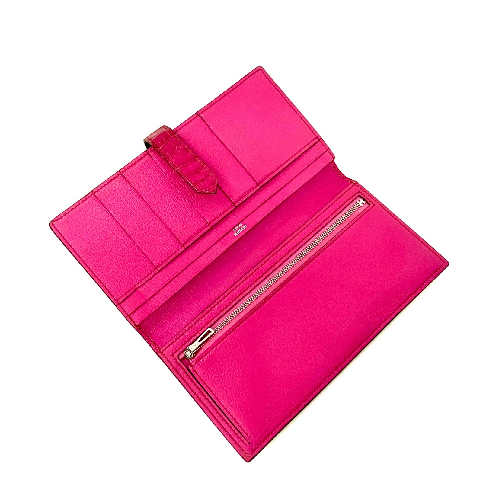 ダイヤ&WG金具エルメスHERMESクロコダイルポロサスべアンスフレ長財布 
