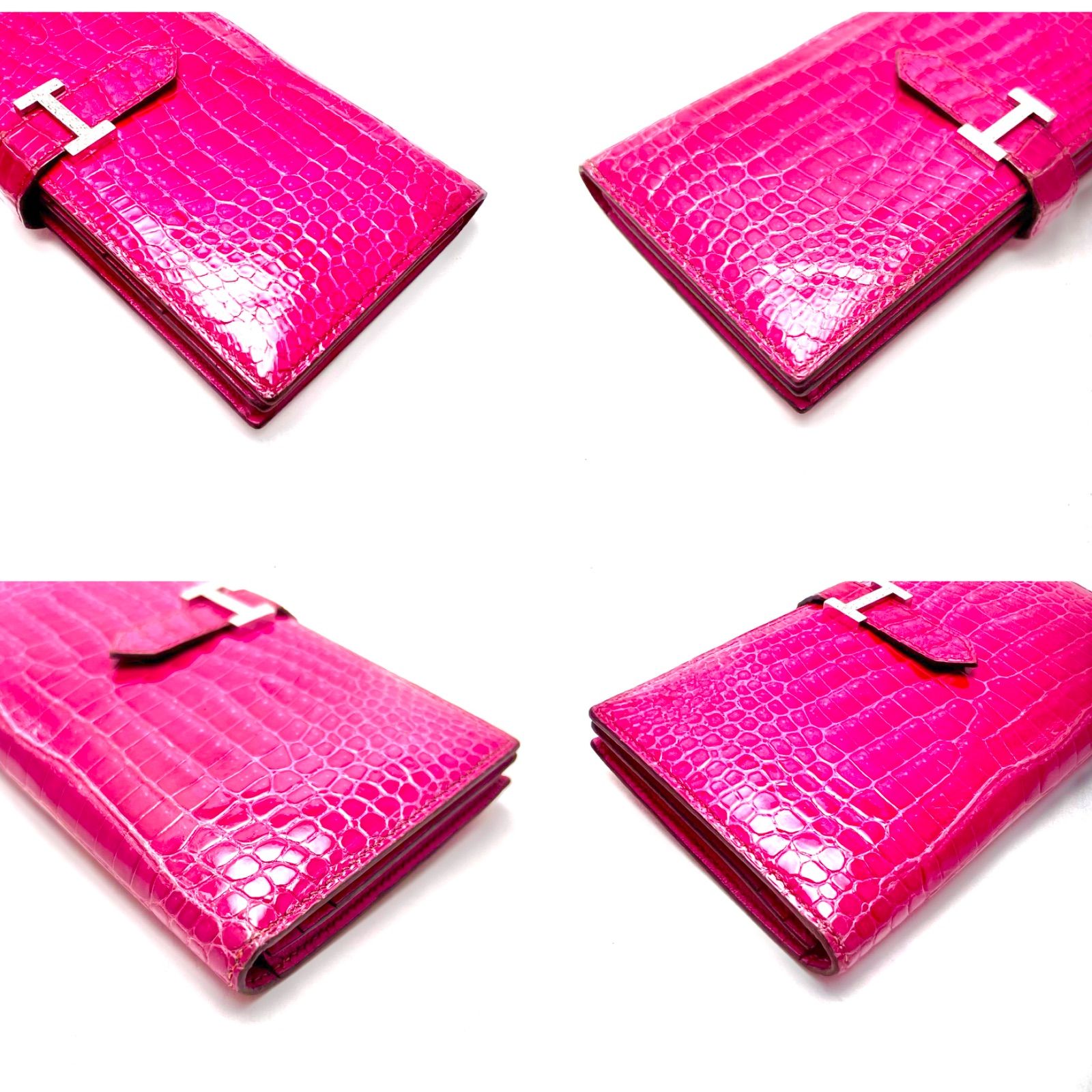 ダイヤ&WG金具エルメスHERMESクロコダイルポロサスべアンスフレ長財布 