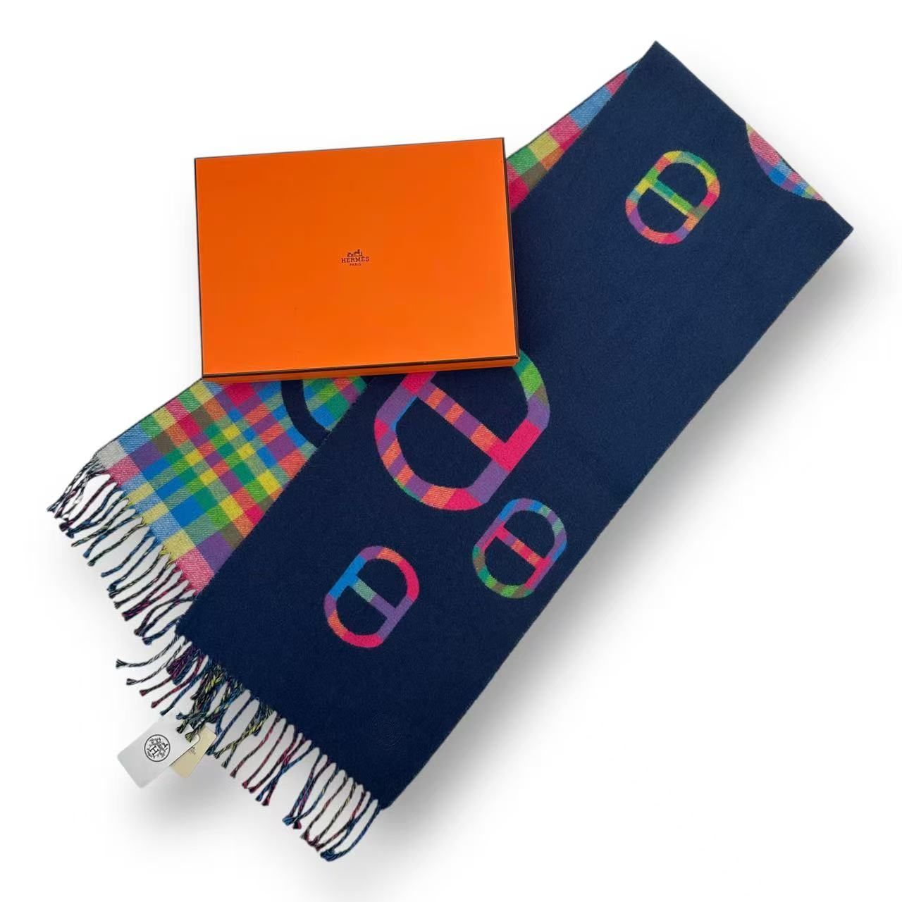 未使用品 HERMES エルメス マフラー ストール マルチカラー カシミヤ