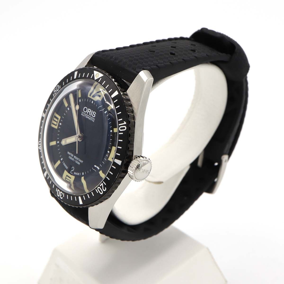  稼働 腕時計 ORIS オリス ダイバーズ65 自動巻き ブラックベゼル ボックス 黒文字盤 メンズ ok1085 クルーネック 自動巻き時計 腕時計(アナログ)