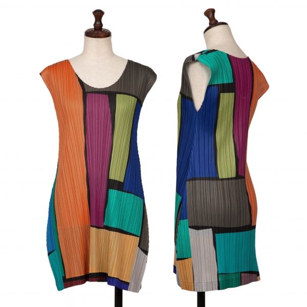 プリーツプリーズPLEATS PLEASE カラフルパネルプリントノースリーブ