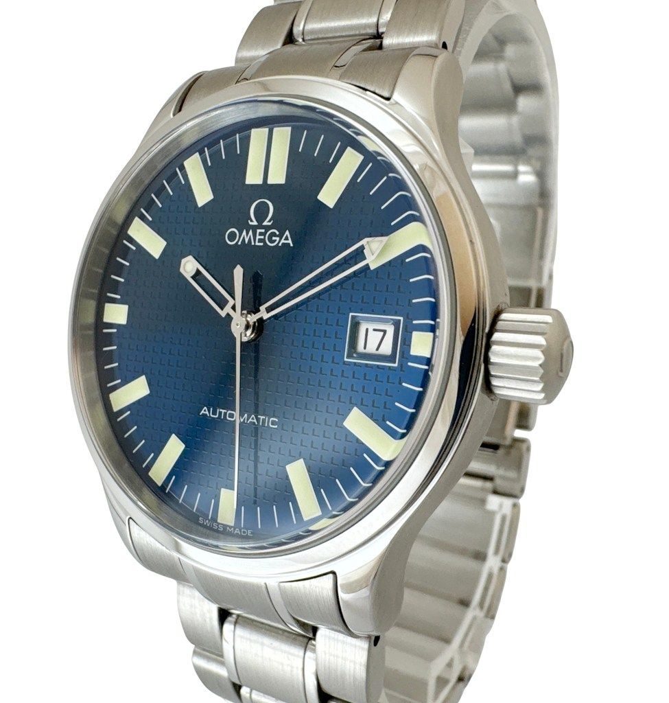  OMEGA オメガ クラシック デイト 5203.81 メンズ腕時計 自動巻き ブルー文字盤 外装仕上げ Aランク ニット 自動巻き時計 腕時計(アナログ)