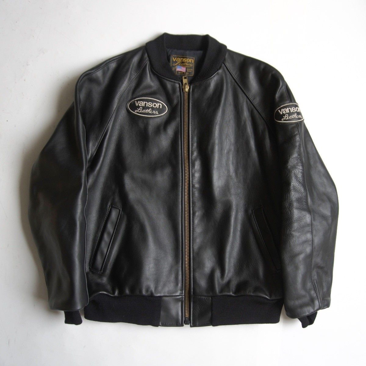 【美品/ビッグサイズ】 VANSON 【TJV オールレザー スタジャン】44 ブラック ジャケット ワッペン USA製 バンソン 26020174 美品/ビッグサイズ】 VANSON 【TJV オールレザー スタジャン】44